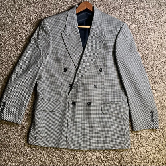 Oscar de la Renta houndstooth blazer sports coat wool 42R business office black - Picture 1 of 8